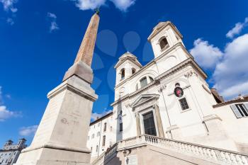 travel to Italy - obelisk Obelisco Sallustiano and church of the Santissima Trinita dei Monti in Rome city