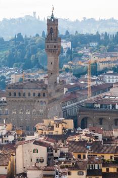 travel to Italy - above view city with Palazzo Vecchio (Town Hall) in Florence from Campanile