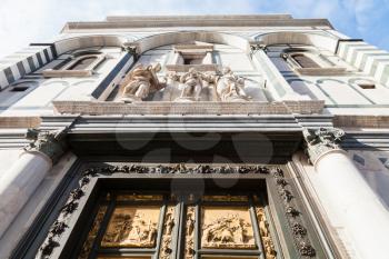 travel to Italy - facade of Baptistery (Battistero di San Giovanni, Baptistery of Saint John) with East doors, or Gates of Paradise made by Lorenzo Ghiberti in Florence city