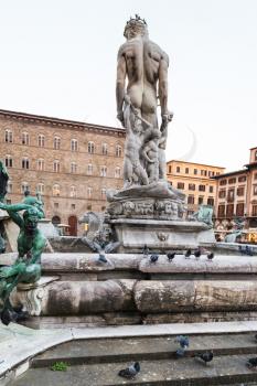 travel to Italy - back side of Fountain of Neptune on the Piazza della Signoria (Signoria square) in Florence city in morning.