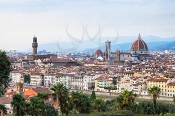 travel to Italy - above cityscape of Florence city from Piazzale Michelangelo in autumn evening