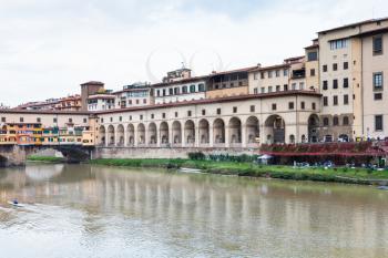 travel to Italy - vasari corridor and ponte vecchio in Florence city from Arno river