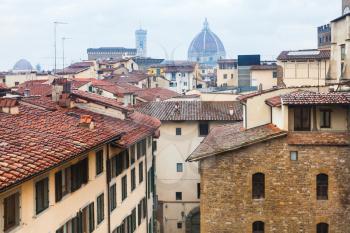 travel to Italy - above view of wet houses in Florence town in rain
