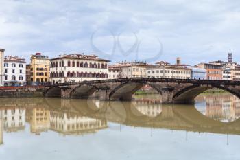 travel to Italy - Ponte alla Carraia over Arno river Florence city in autumn rainy day