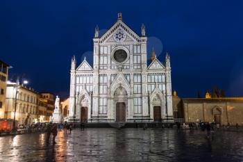 travel to Italy - Basilica di Santa Croce (Basilica of the Holy Cross) on Piazza di Santa Croce in night. It is burial place of famous Italians, thus it is known as Temple of Italian Glories