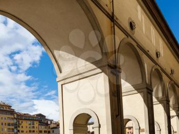 travel to Italy - arches of vasari corridor in Florence city in sunny autumn day
