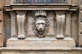 travel to Italy - lion head decoration of external wall of palazzo pitti in Florence city