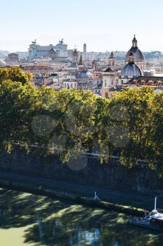 travel to Italy - above view of Tiber river and Rome city in side of Capitoline Hill from Castle of St Angel
