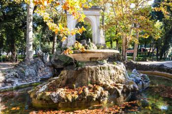 travel to Italy - view of fountain in Villa Borghese public gardens in Rome city in autumn