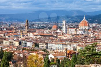 travel to Italy - above view center of Florence town from San Miniato al Monte in autumn