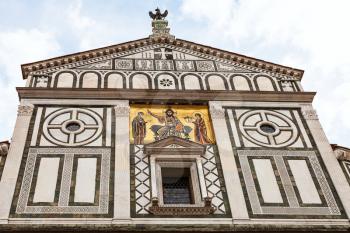 travel to Italy - pediment of Basilica San Miniato al Monte (St Minias on the Mountain) in Florence city