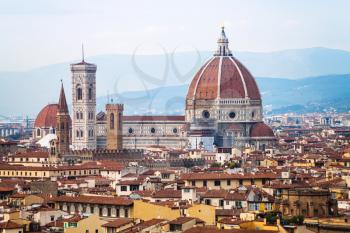 travel to Italy - above view of Duomo in Florence city from Piazzale Michelangelo in autumn evening