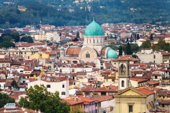 travel to Italy - skyline of Florence city with Great Synagogue (Tempio Maggiore) from Piazzale Michelangelo in autumn evening
