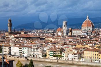 travel to Italy - skyline of Florence city with Cathedral and Palazzo Vecchio from Piazzale Michelangelo