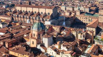 travel to Italy - above view of historic center of Bologna town from Asinelli tower