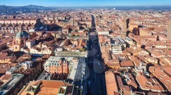 travel to Italy - above view of Strada Maggiore in Bologna city from Asinelli tower