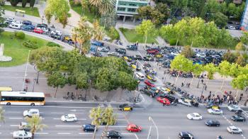 above view of car traffic on Avinguda Diagonal in Barcelona city
