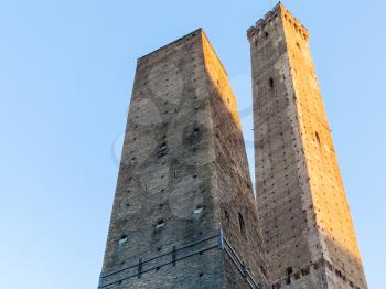travel to Italy - Two Towers (Due Torri) and blue sky in Bologna city