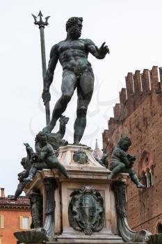 travel to Italy - figure of Neptune of fountain of neptune in Bologna city