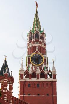 travel to Russia - Spasskaya Tower with clock in Kremlin in Moscow city