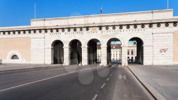 view of outer castle gate (Burgtor) from ringstrasse in Vienna city, Austria