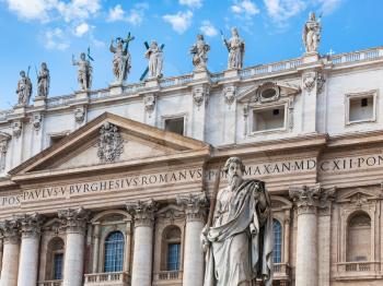 travel to Italy - Statue Paul the Apostle near St Peter's Basilica on piazza San Pietro in Vatican city in winter