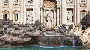 Travel to Italy - front view of Trevi fountain in Rome city in winter
