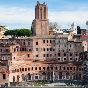 Travel to Italy - ancient trajan's market in roman forum in Rome city in winter