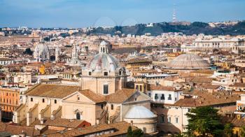 Travel to Italy - skyline of Rome city from National Monument to Victor Emmanuel II in sunny winter day