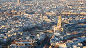 travel to France - above view les invalides palace and Paris city in winter twilight from Tour Maine - Montparnasse (Montparnasse Tower)