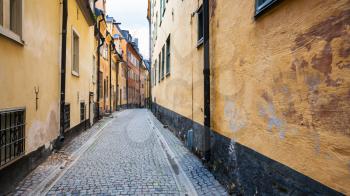 pedestrian street Prastgatan (Priest's street) in Old Town Galma Stan in Stockholm city