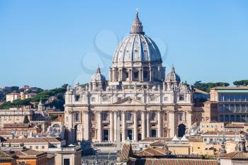 travel to Italy - Papal Basilica of St Peter and square in Vatican city, view from Castle of Holy Angel