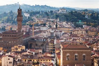travel to Italy - above view of Florence city with Palazzo Vecchio from Campanile