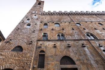 travel to Italy - wet wall of Bargello palace (Palazzo del Bargello, Palazzo del Popolo, Palace of the People) in Florence city after rain