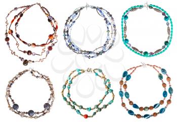 set of round necklaces from gem stones isolated on white background