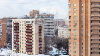 urban houses in residential district in Moscow city in winter day