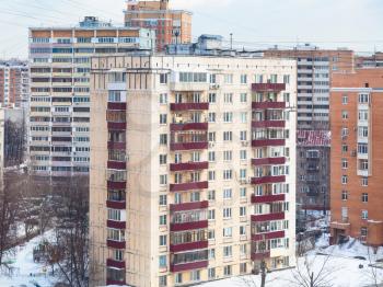 apartment house in residential quarter in Moscow city in winter day
