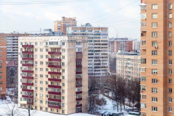 urban houses in residential quarter in Moscow city in winter day