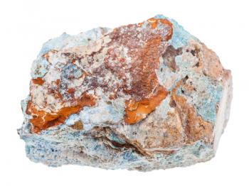 macro shooting of geological collection mineral - piece of Scorodite stone (Arsenic ore) isolated on white background