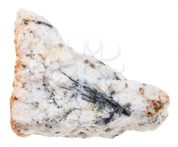 macro shooting of geological collection mineral - Ludwigite stone inclusion in rock isolated on white background