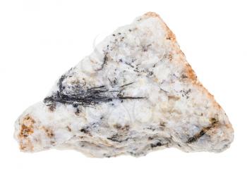macro shooting of geological collection mineral - Ludwigite stone needles in rock isolated on white background