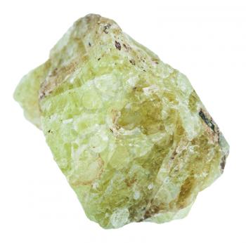 macro shooting of geological collection mineral - piece of Saamit (strontium apatite) stone isolated on white background