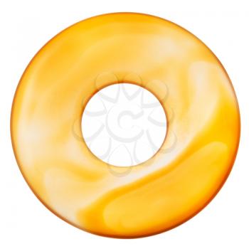 polished donut shape circle from yellow natural agate gemstone isolated on white background