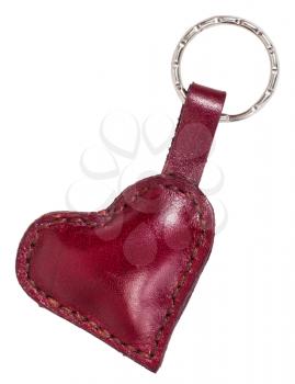 red leather heart shape trinket isolated on white background