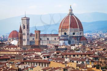 travel to Italy - above view of Cathedral in Florence town from Piazzale Michelangelo in autumn evening