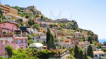 travel to Italy - Taormina cityscape from Castelmola village in Sicily in summer day