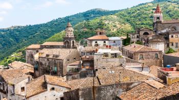 travel to Italy - houses and churches in Castiglione di Sicilia town in Sicily