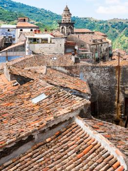 travel to Italy - roofs and tower in Castiglione di Sicilia town in Sicily