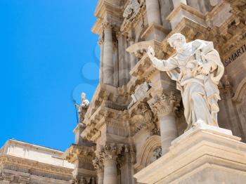 travel to Italy - Saint Paul Apostle statue near Cathedral of Syracuse in Sicily