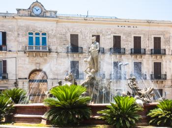 travel to Italy - view of Fountain of Diana on Piazza Archimede in Syracuse in Sicily